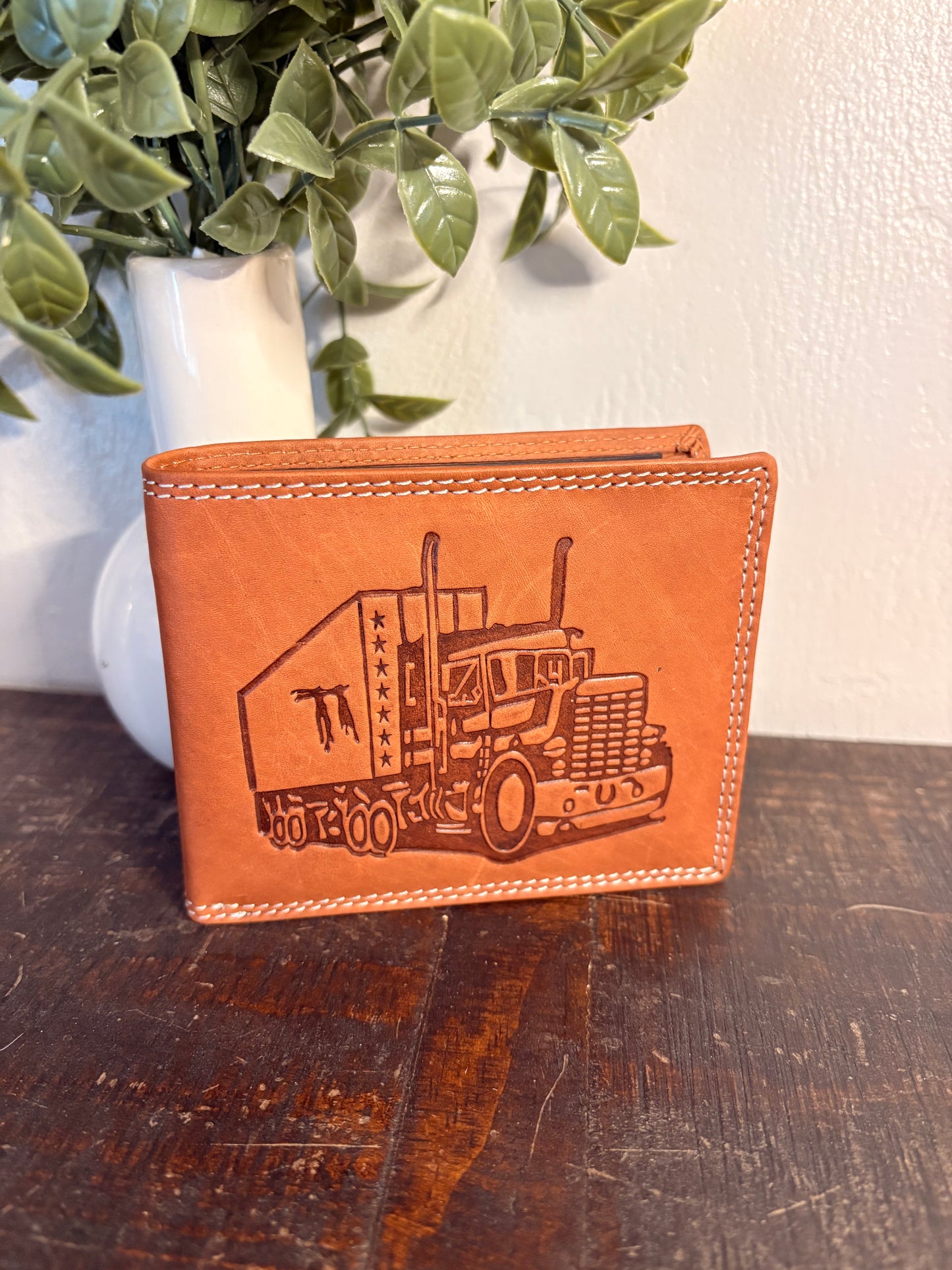 American Bison Leather Wallet with Semi Truck