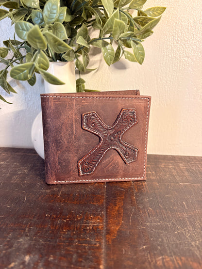 American Bison Leather Wallet with Vintage Cross