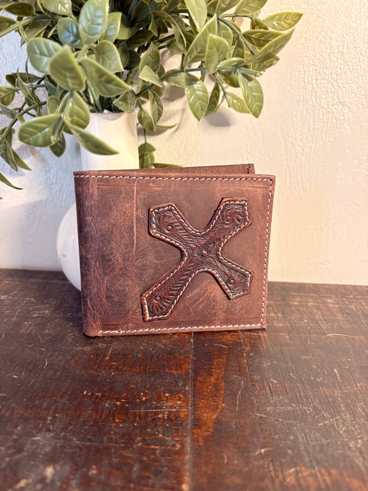 American Bison Leather Wallet with Vintage Cross
