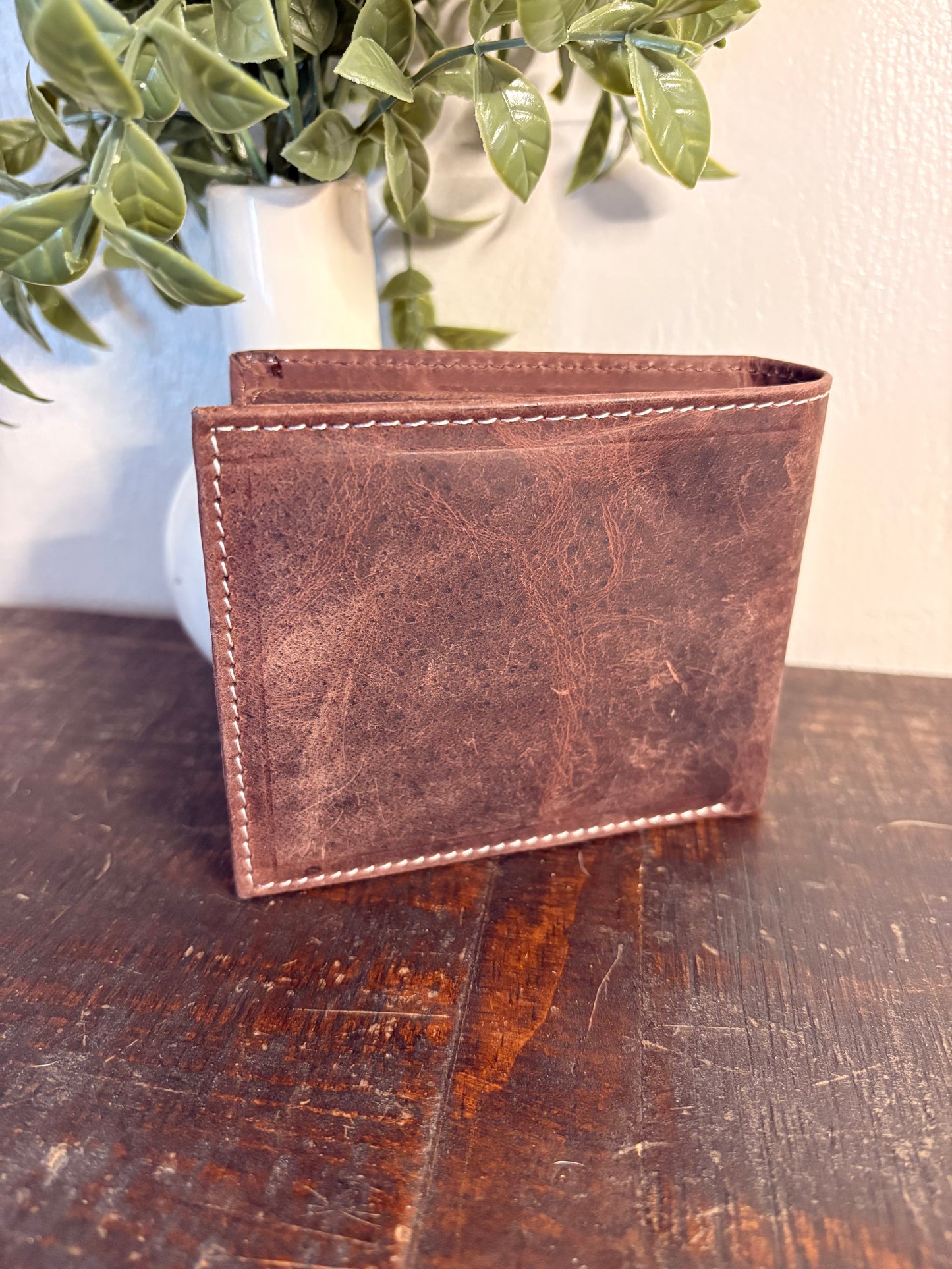 American Bison Leather Wallet with Vintage Cross
