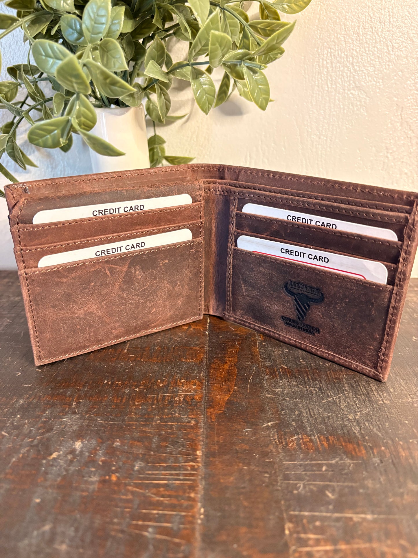 American Bison Leather Wallet with Vintage Cross