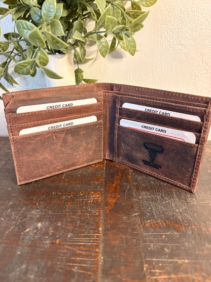 American Bison Leather Wallet with Vintage Cross
