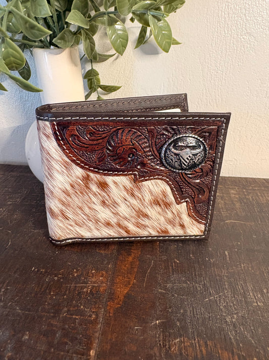American Bison Tooled Leather and Cowhide Wallet