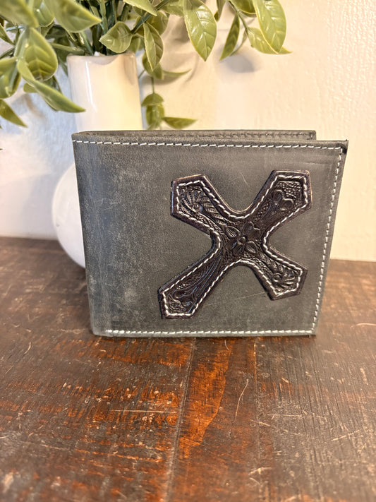 American Bison Leather Wallet with Vintage Cross