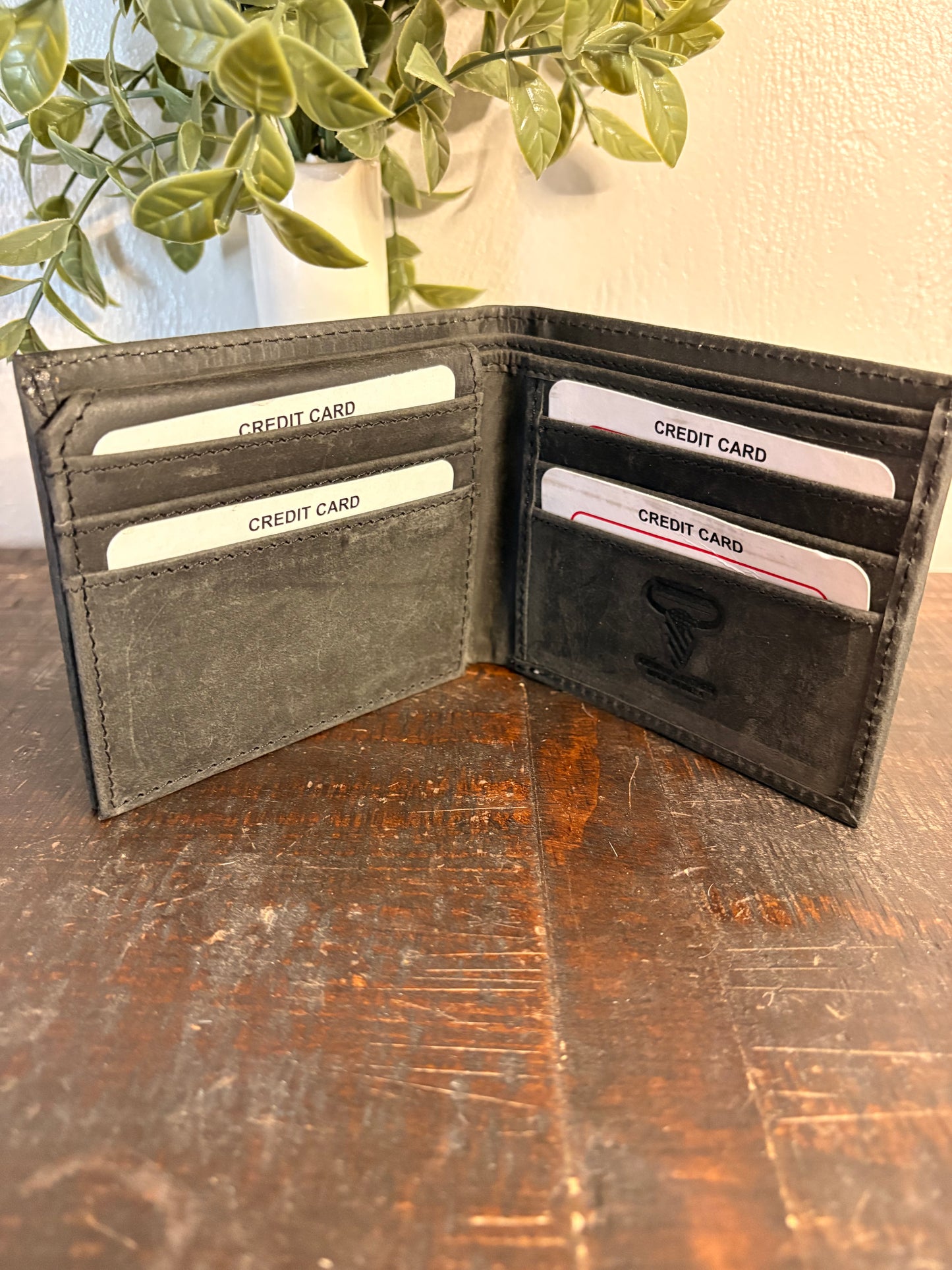 American Bison Leather Wallet with Vintage Cross