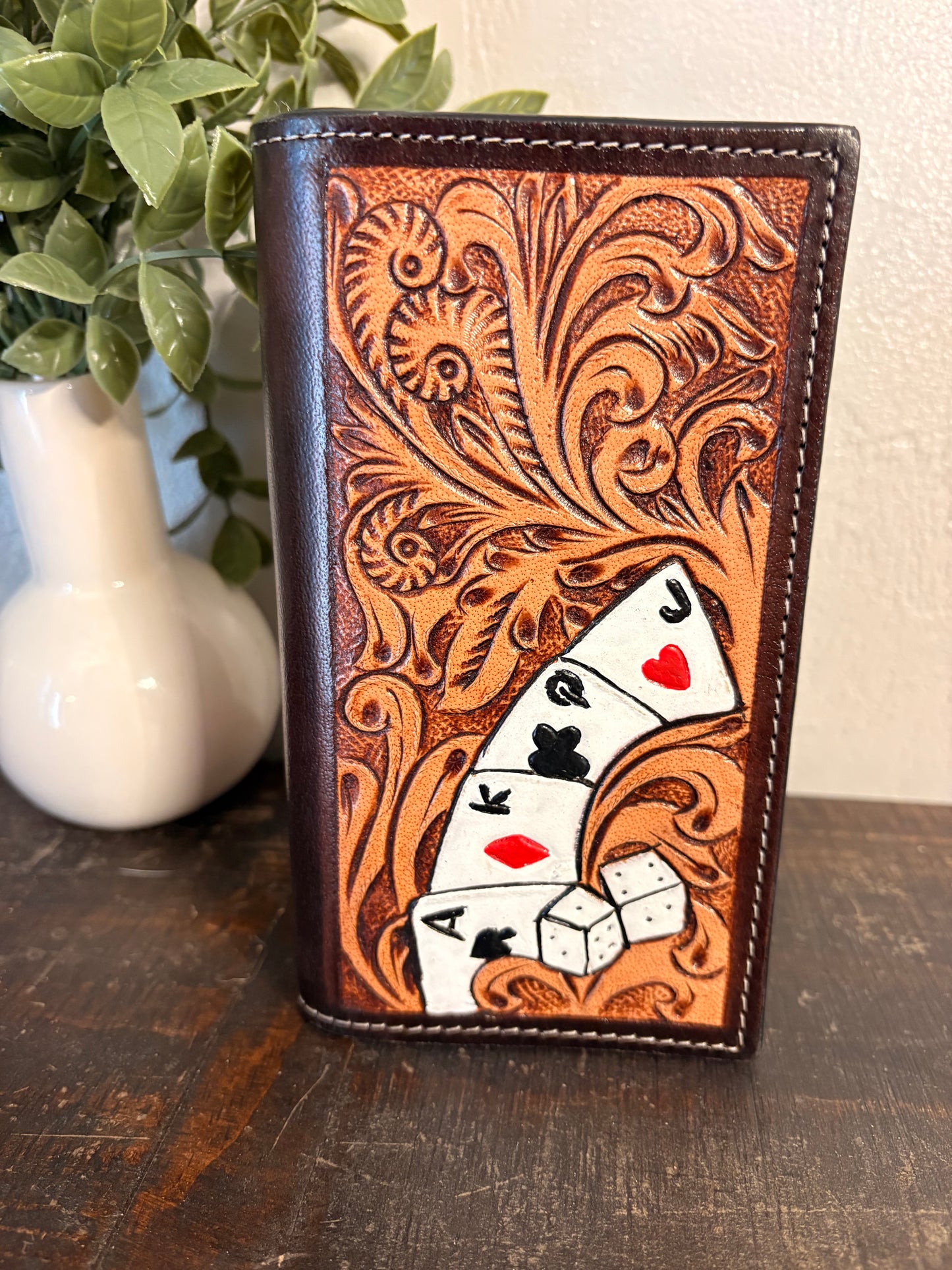 Tooled Leather Long Wallet with Cards