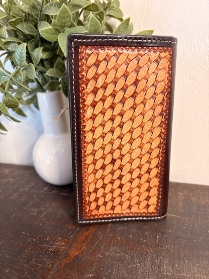Tooled Leather Long Wallet with Cards