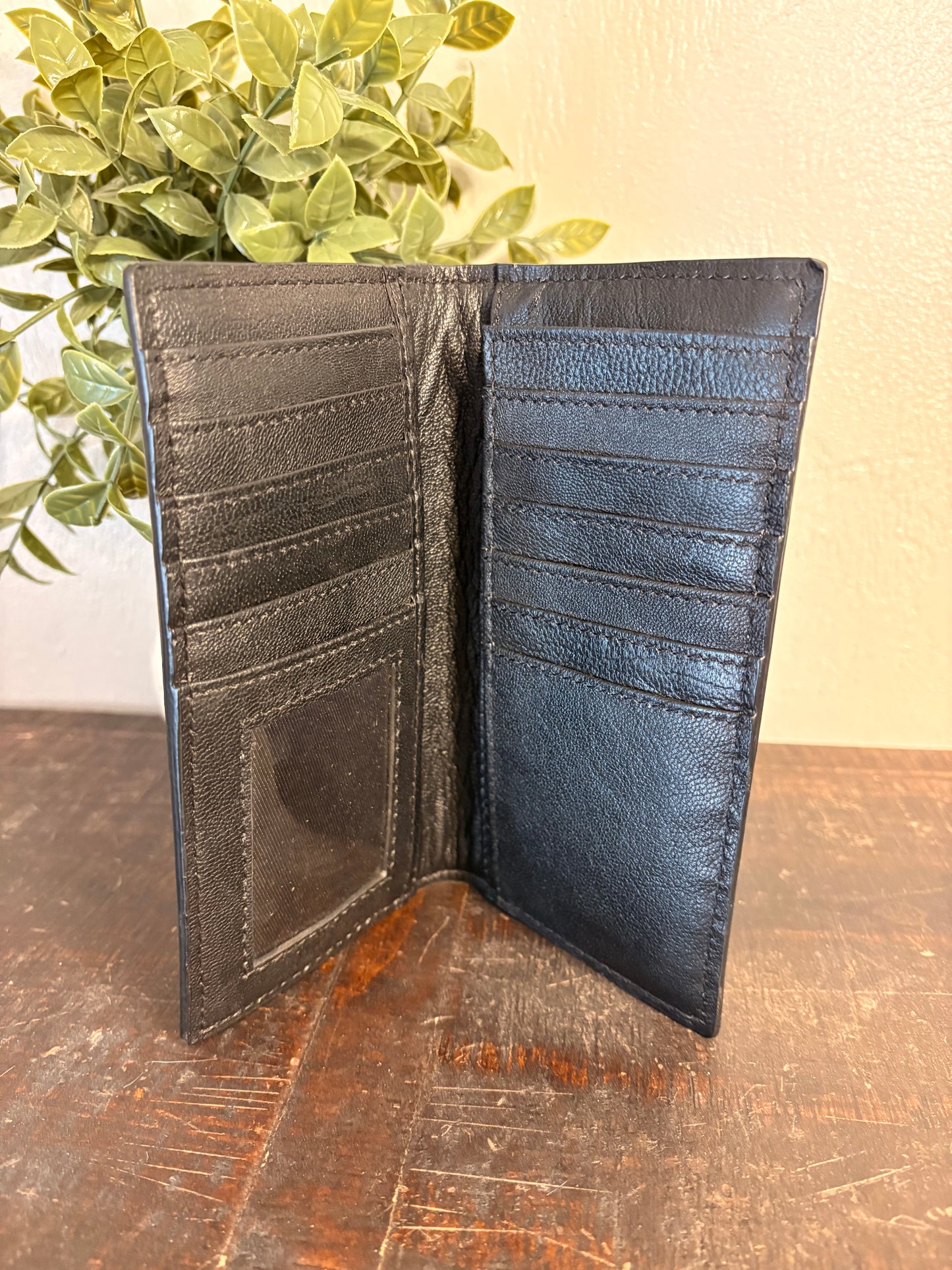 Tooled Leather Long Wallet with Cards