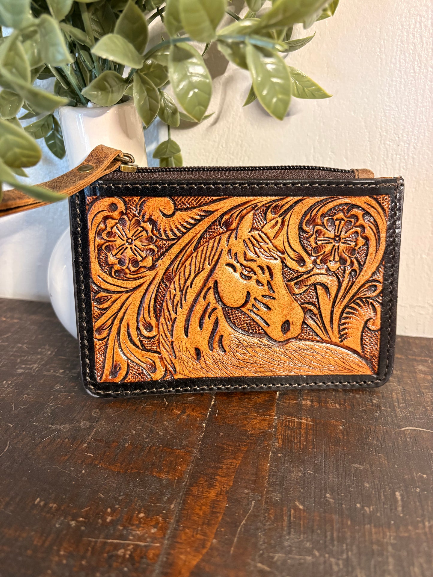 Tooled Leather Change Purse / Card Holder