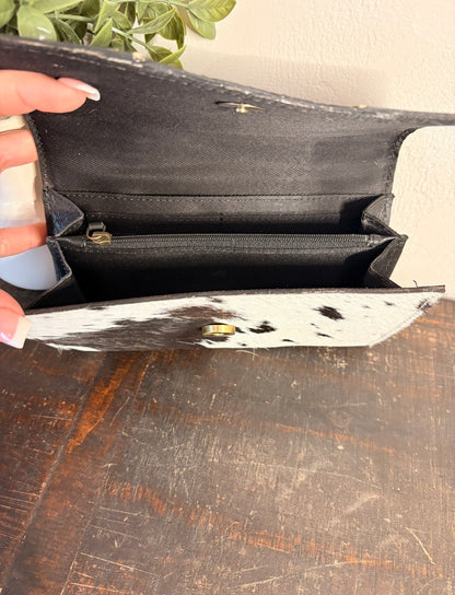 Tooled Leather and Black / White Cowhide Wallet