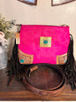 Hot Pink Hide & Black Leather Crossbody