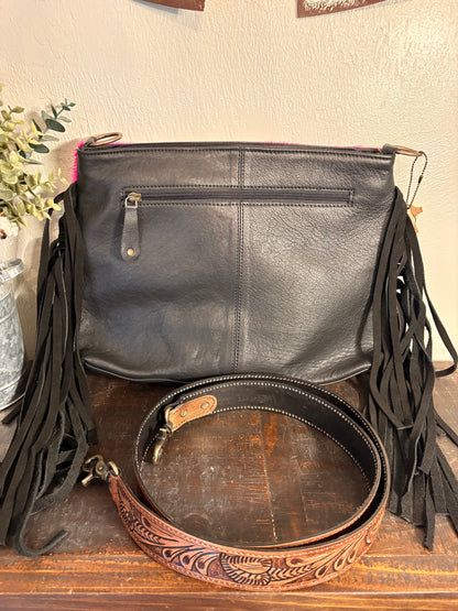 Hot Pink Hide & Black Leather Crossbody