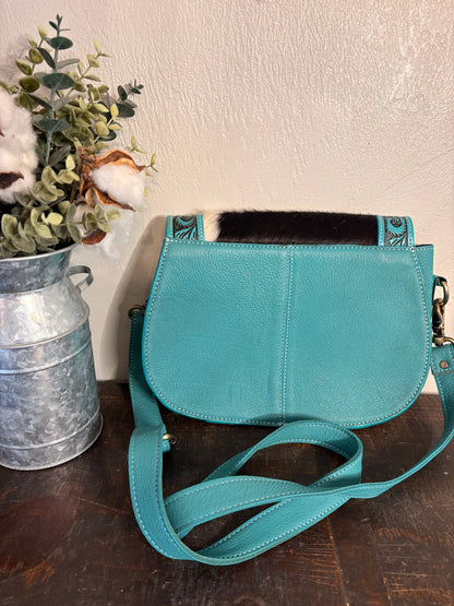 Turquoise Leather & Cowhide Crossbody