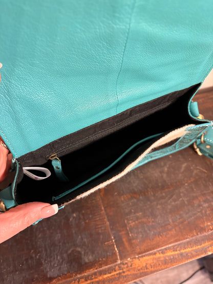 Turquoise Leather & Cowhide Crossbody