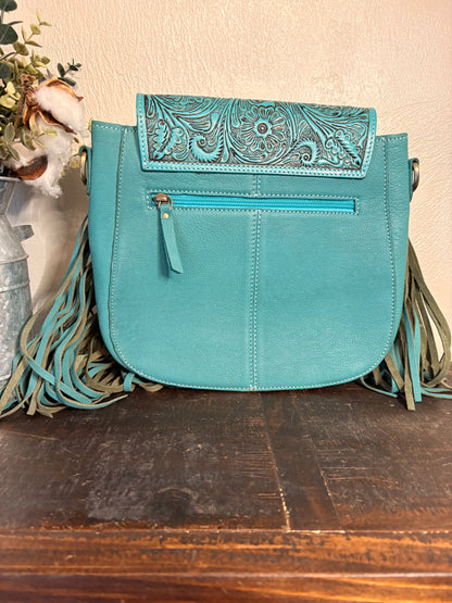 Turquoise Leather & Cowhide Crossbody