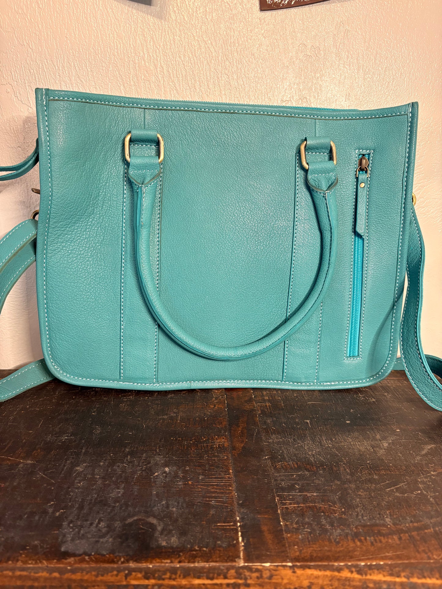 American Bison Turquoise Leather and Cowhide Concealed Carry Purse