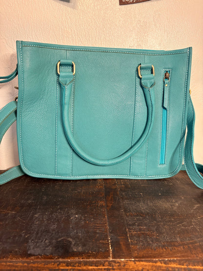 American Bison Turquoise Leather and Cowhide Concealed Carry Purse