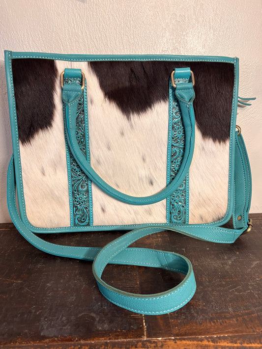 American Bison Turquoise Leather and Cowhide Concealed Carry Purse
