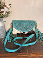 Turquoise Leather and Cowhide Crossbody