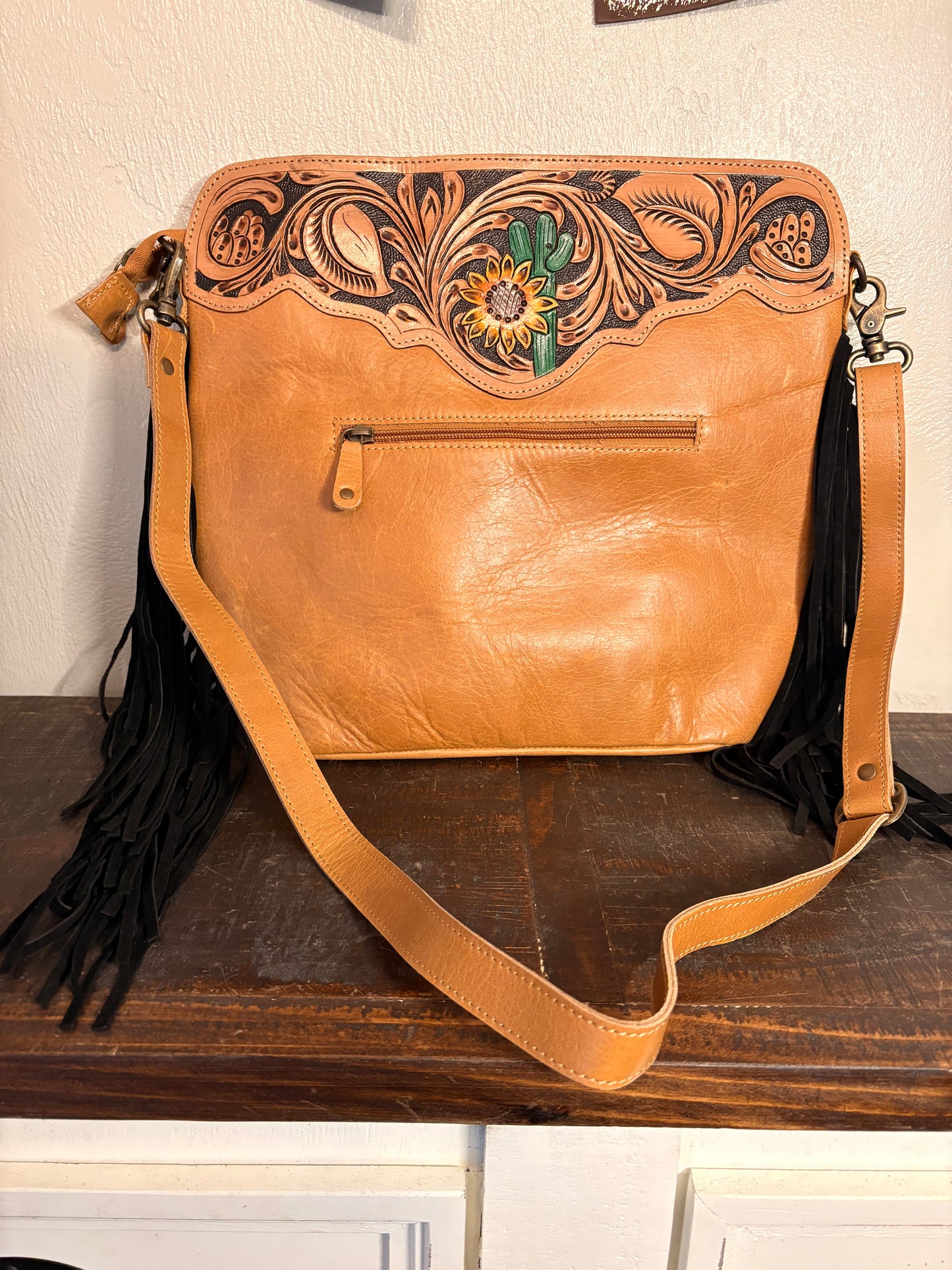 Leopard Hide & Tooled Leather Crossbody