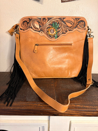 Leopard Hide & Tooled Leather Crossbody