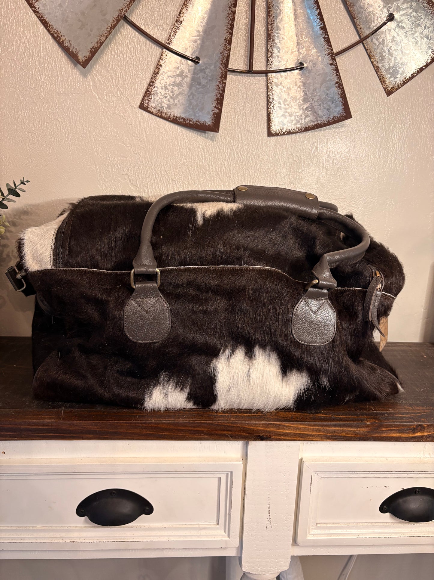 Black and White Cowhide Duffle Bag