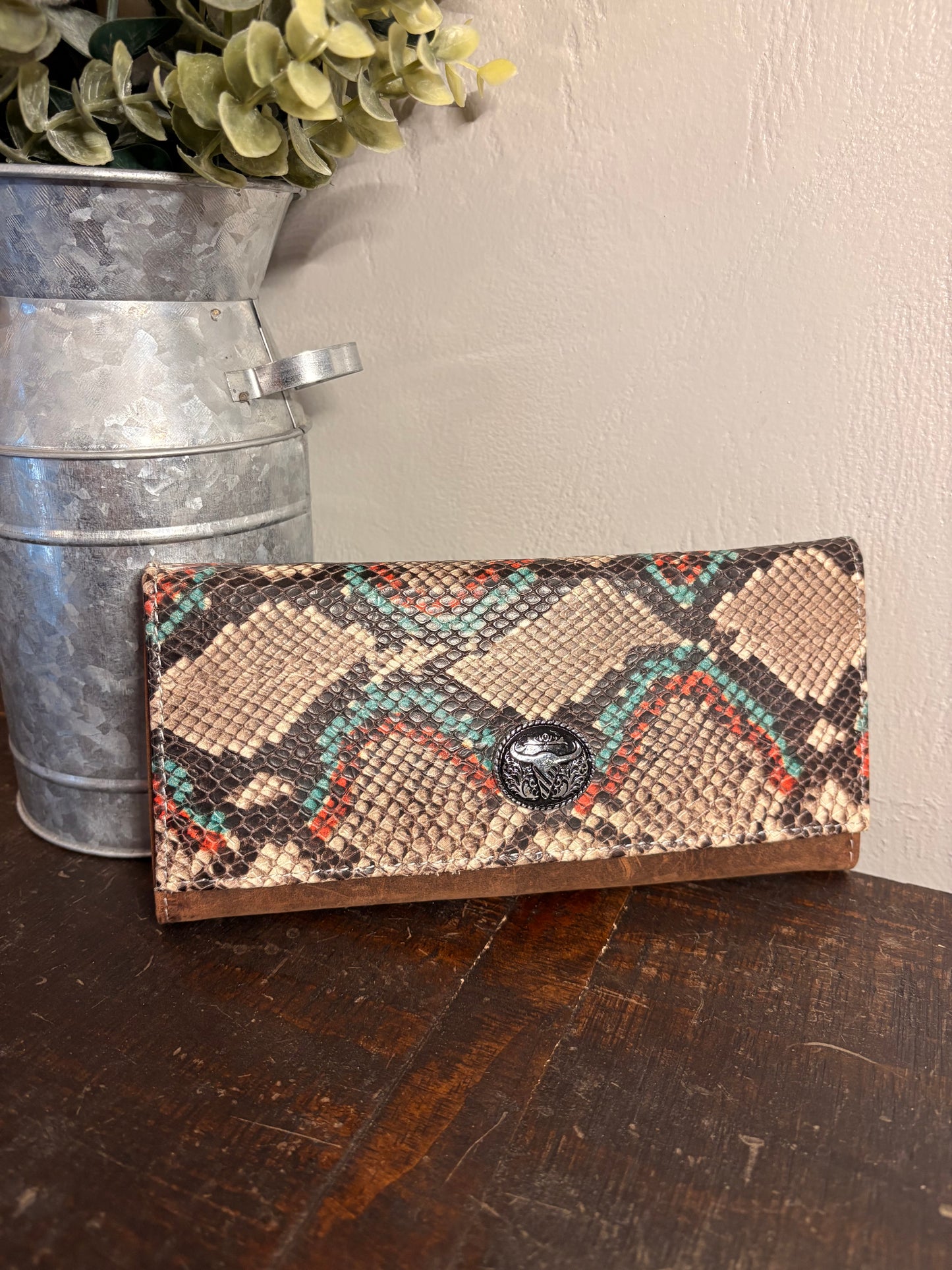 American Bison Wallet with Snake Skin Print