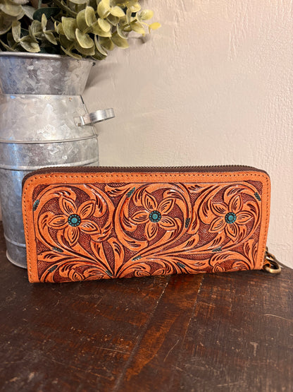 American Bison Tooled Leather Wallet / Clutch