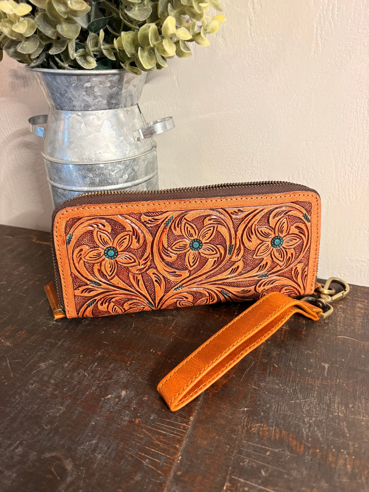 American Bison Tooled Leather Wallet / Clutch