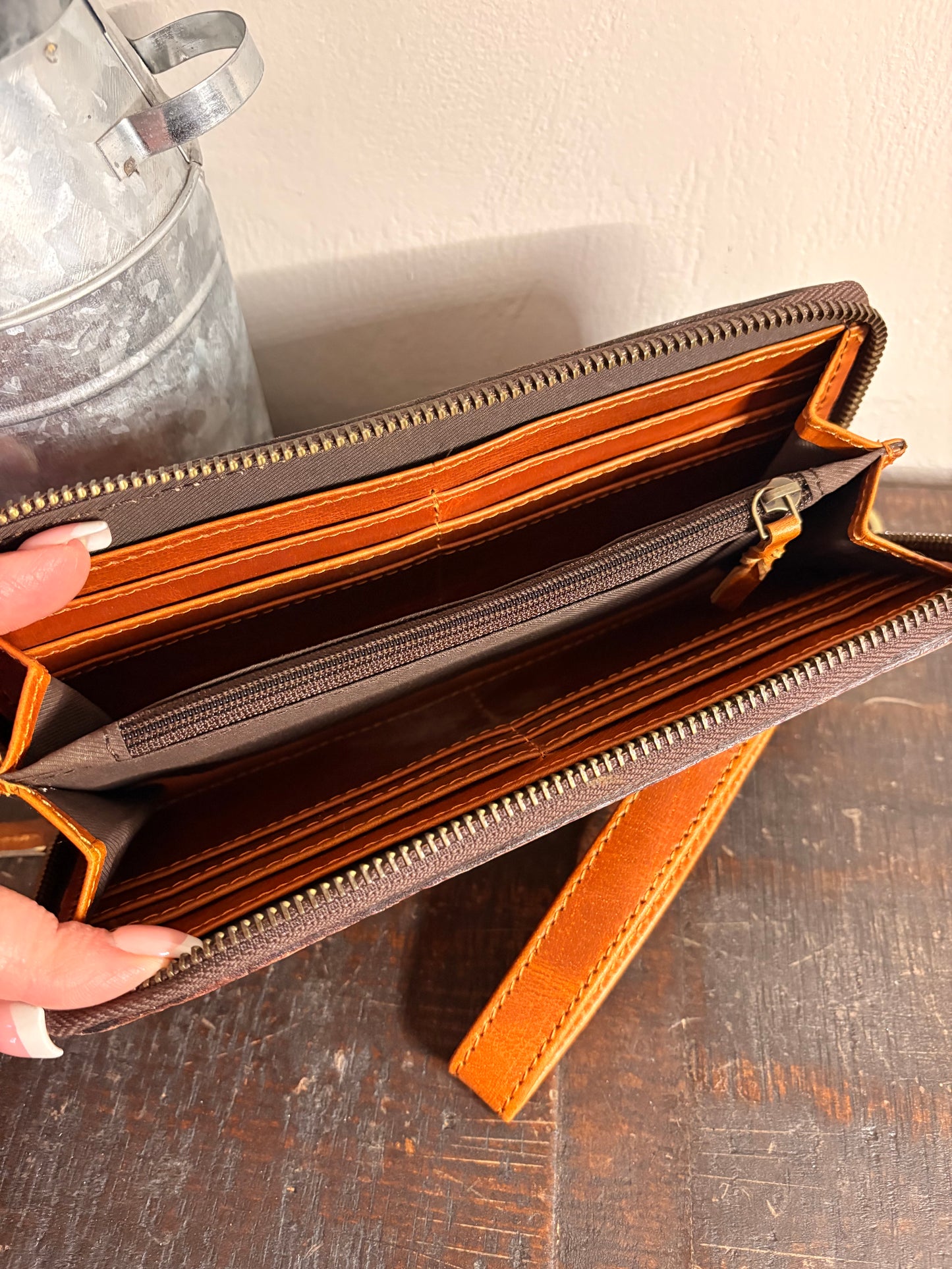 American Bison Tooled Leather Wallet / Clutch