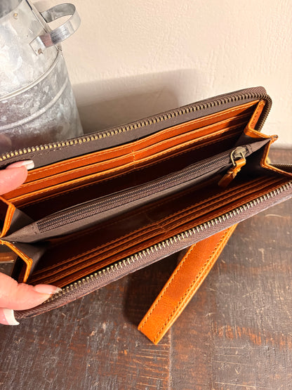 American Bison Tooled Leather Wallet / Clutch