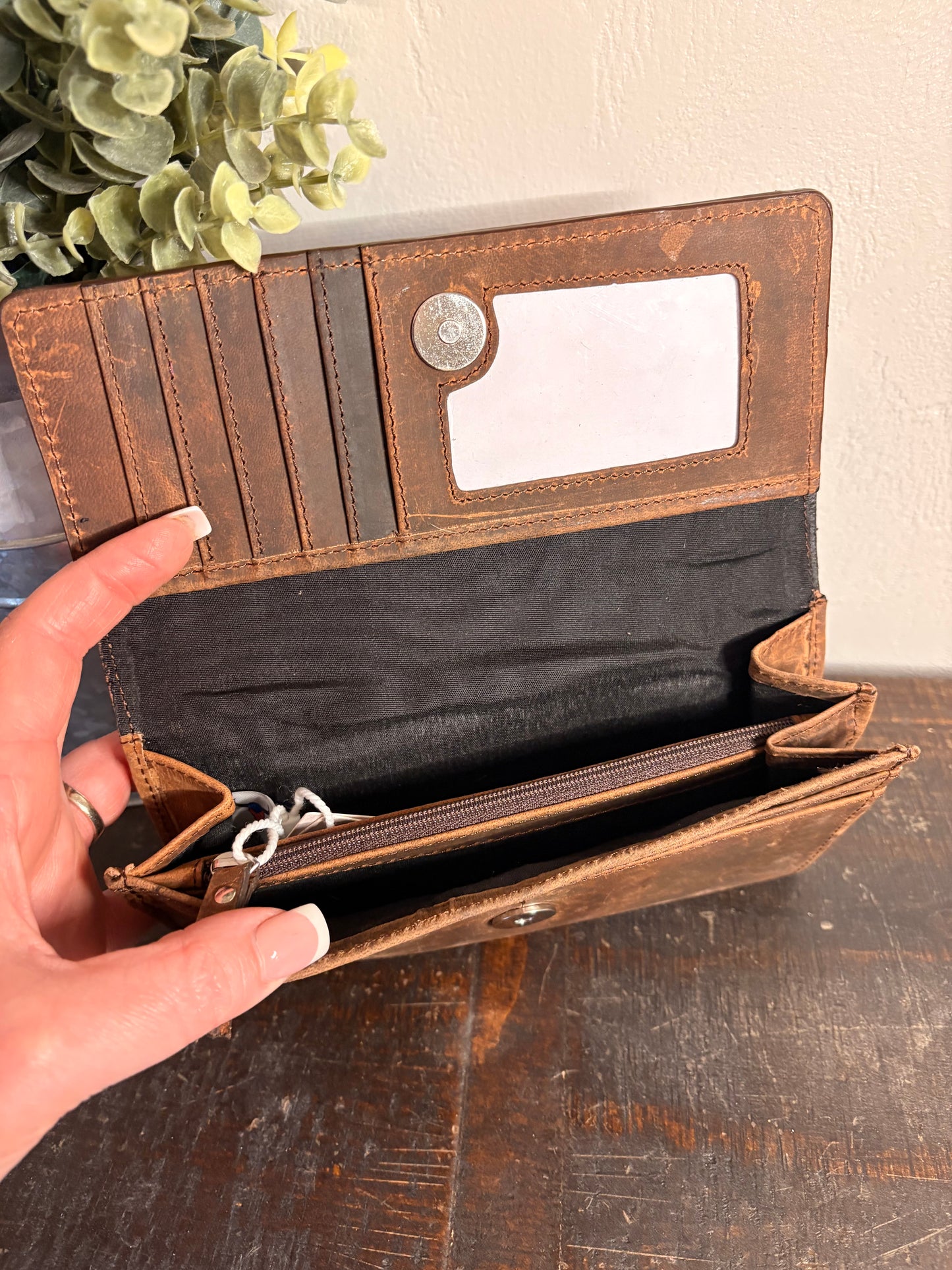 American Bison Brown Leather Wallet with Tooling