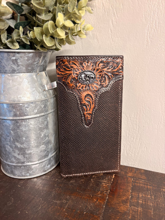 American Bison Tooled Leather Long Wallet
