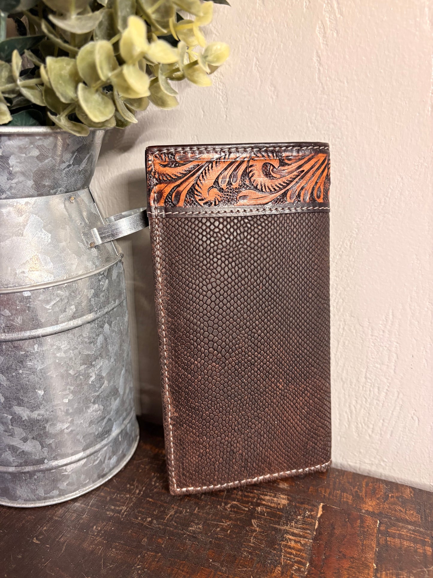 American Bison Tooled Leather Long Wallet