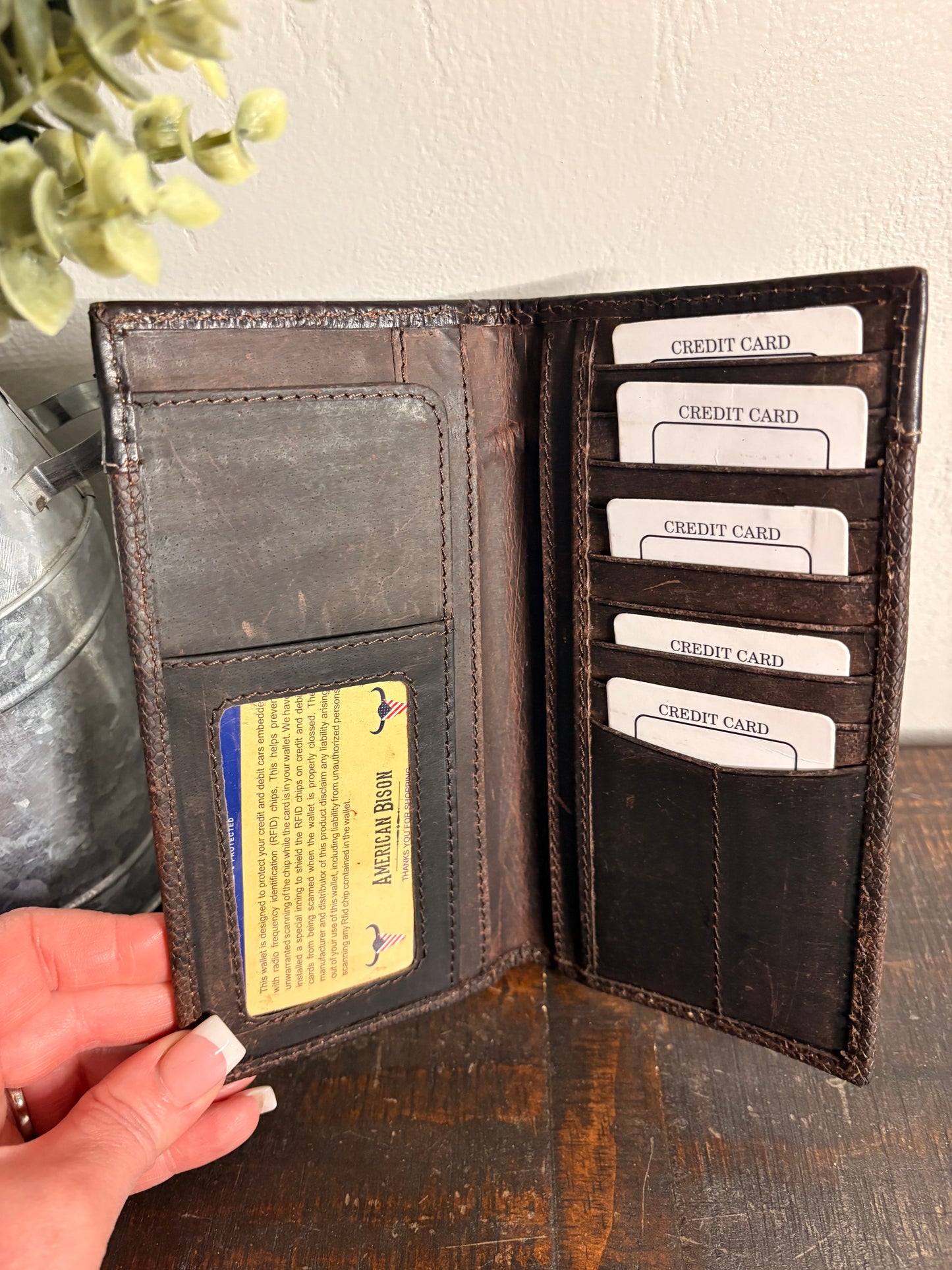 American Bison Tooled Leather Long Wallet