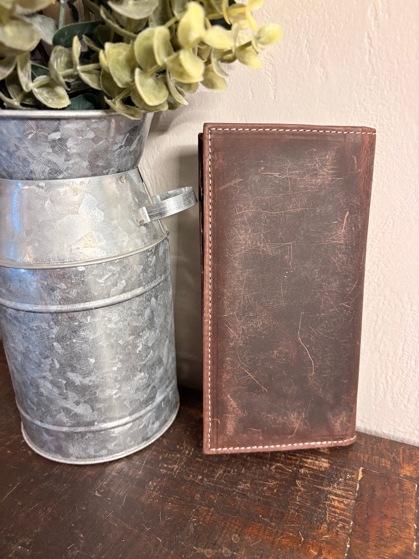 American Bison Brown Leather / Tooled Long Wallet