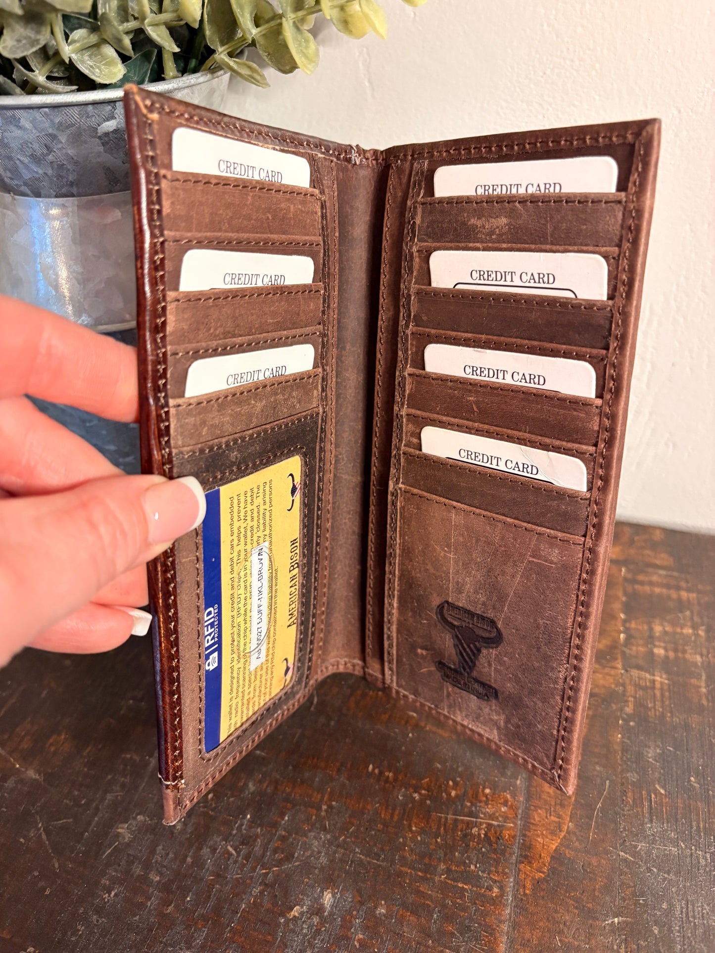 American Bison Brown Leather / Tooled Long Wallet