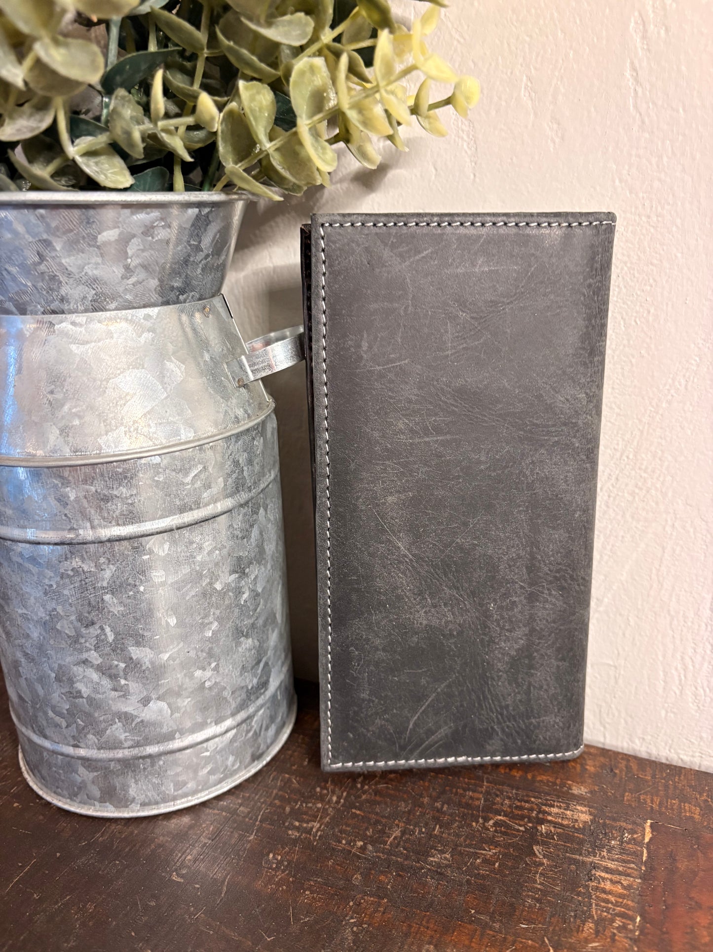 American Bison Black Leather / Tooled Long Wallet