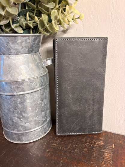 American Bison Black Leather / Tooled Long Wallet