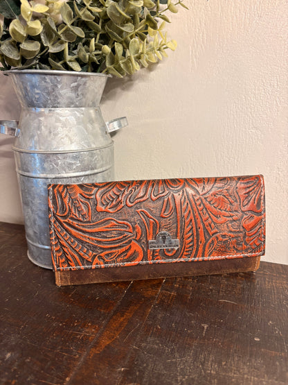 American Bison Leather Wallet with Burgundy Tooling