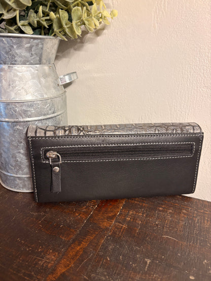 American Bison Leather Wallet with Gray Crocodile Print