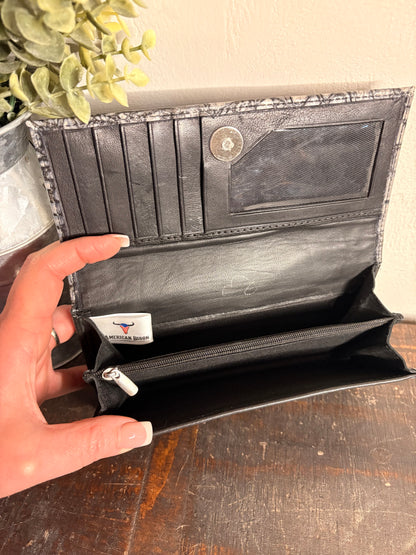 American Bison Leather Wallet with Gray Crocodile Print