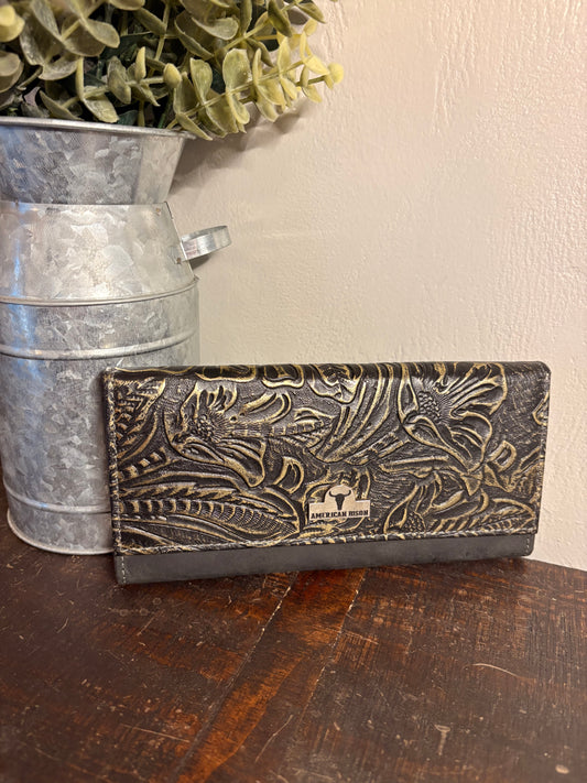 American Bison Wallet w/ Tooled Flower Pattern