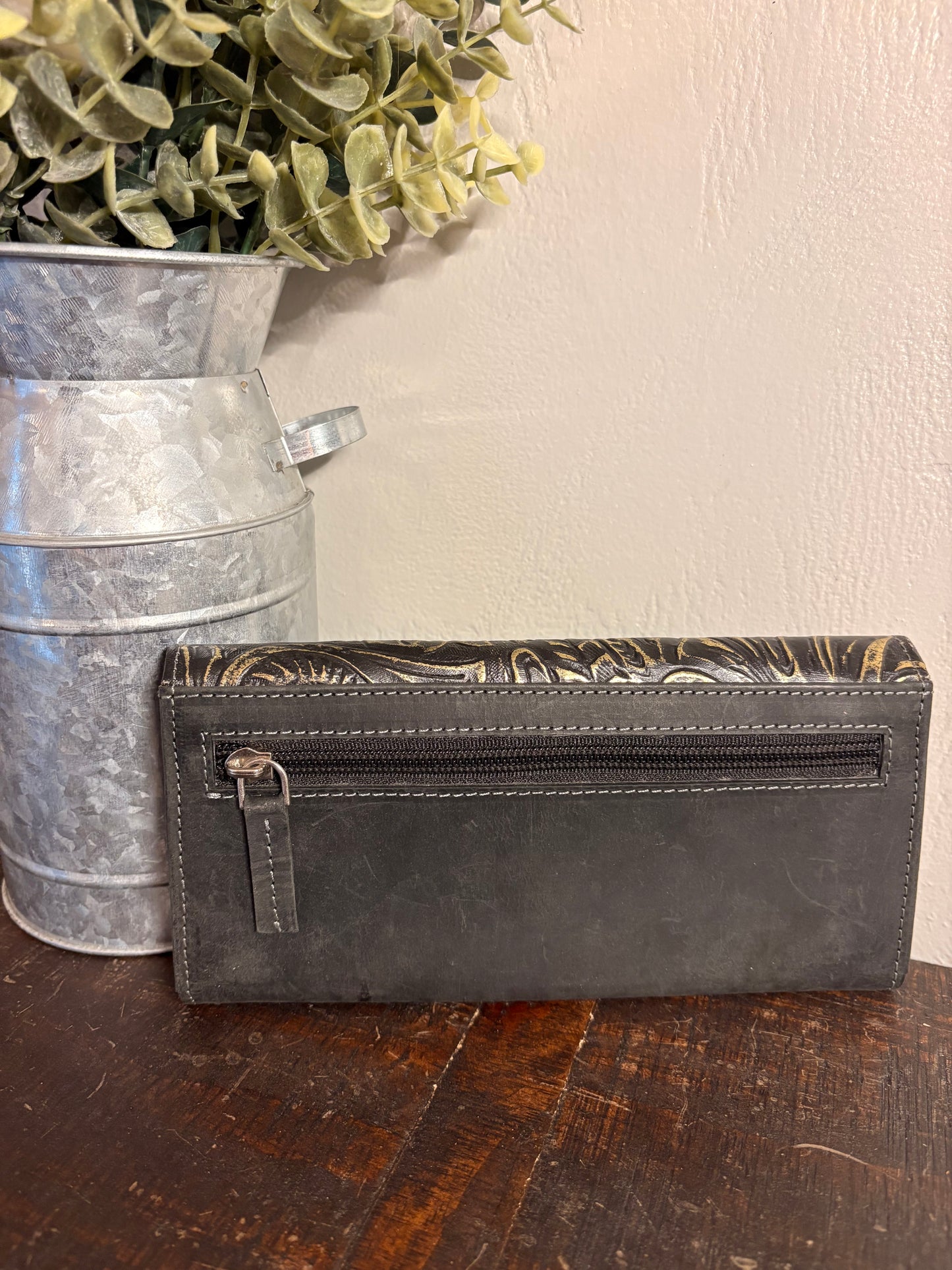 American Bison Wallet w/ Tooled Flower Pattern