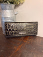 American Bison Leather Wallet with Gold Crocodile Print