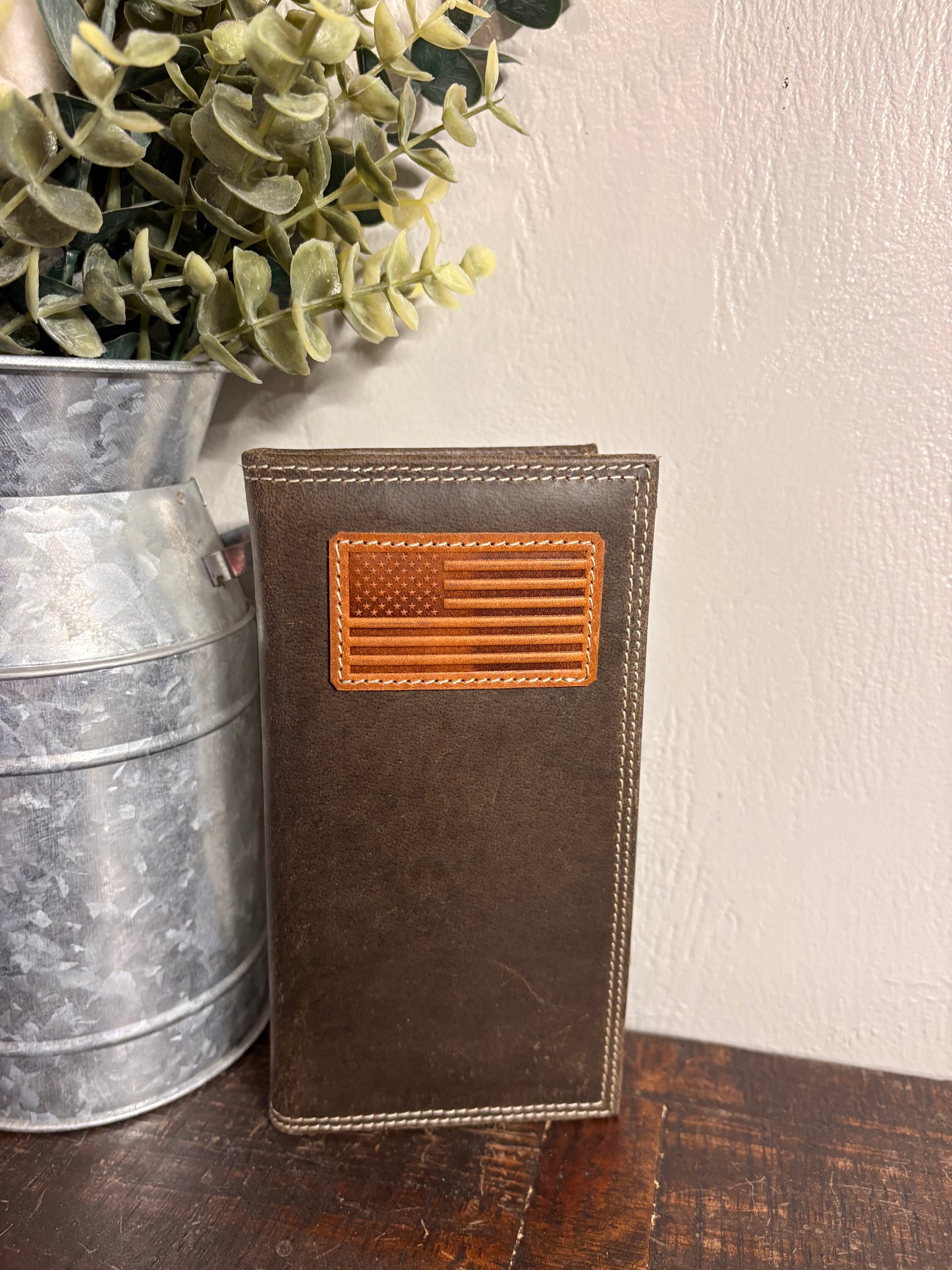 American Bison Long Wallet with American Flag