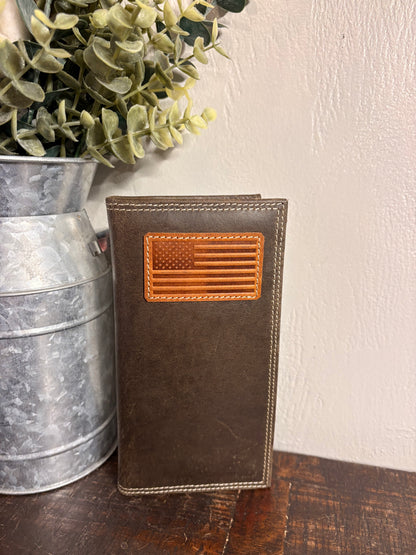 American Bison Long Wallet with American Flag
