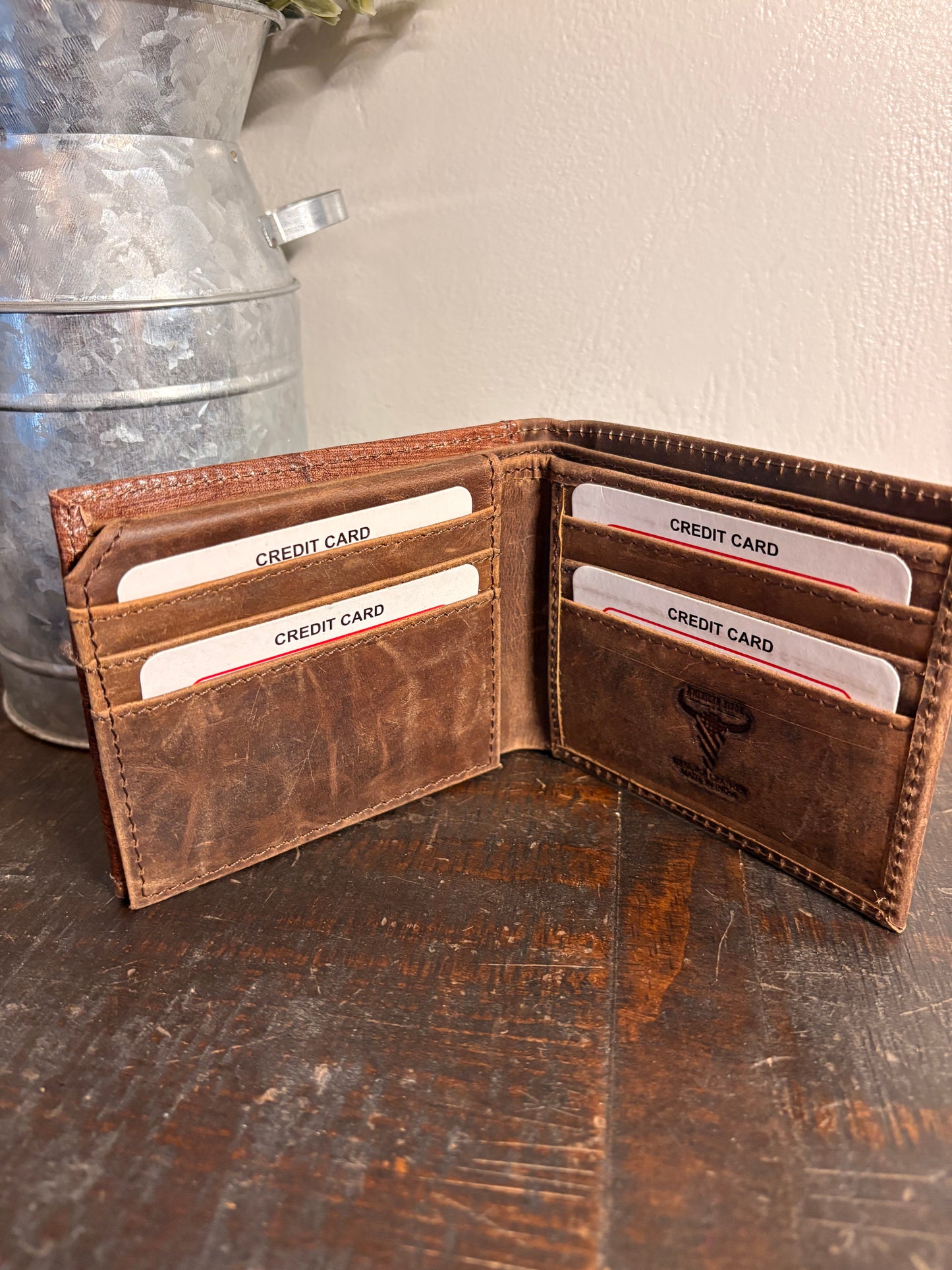 American Bison Brown Leather / Tooled Leather Wallet