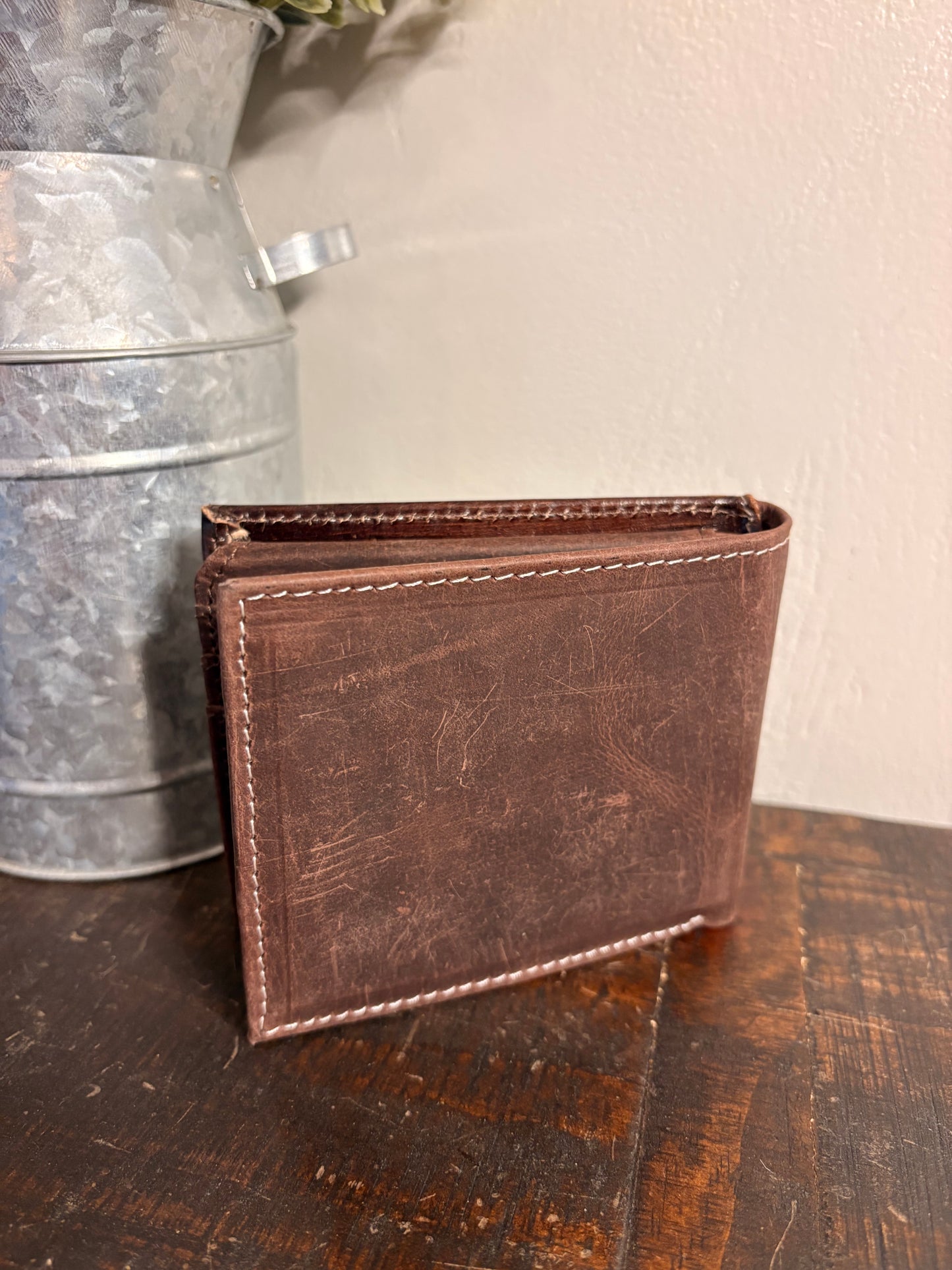 American Bison Tooled Brown Leather Wallet with Longhorn