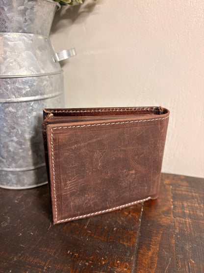 American Bison Tooled Brown Leather Wallet with Longhorn